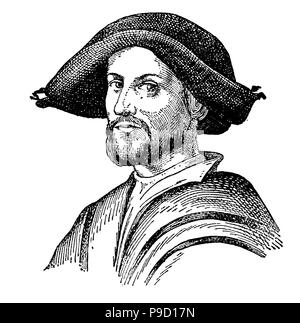 Cesare Borgia; 13 settembre 1475 â€" 12 marzo 1507, duca di Valentinois, era un condottiero italiano il nobile, politico e il cardinale con origine aragonese e la cui lotta per il potere è stato una grande fonte di ispirazione per il Principe di Machiavelli, digitale migliorata la riproduzione di un originale stampa da l'anno 1900 Foto Stock