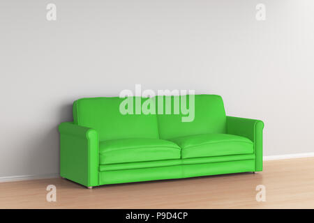 Verde divano in pelle in interni. 3D render Foto Stock