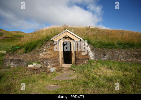 Casa Replica, Brattahlid, Groenlandia Foto Stock