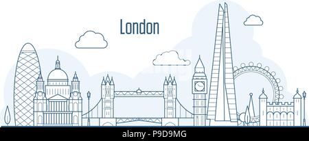 London skyline della città - Paesaggio con monumenti in stile camicia Illustrazione Vettoriale