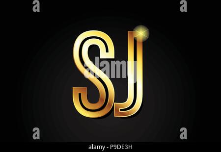 Oro lettera alfabeto sj s j combinazione di logo design adatto per una società o business Illustrazione Vettoriale