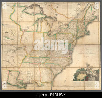 Una mappa degli Stati Uniti e British Province superiore e inferiore in Canada con altre parti adiacenti Foto Stock