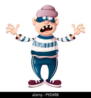 Divertente, grazioso, crazy cartoon ladro caratteri. Illustrazione Vettoriale