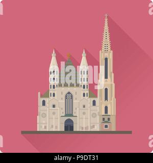 Design piatto lungo ombra illustrazione vettoriale di Saint Stephens Cathedral o Stephansdom a Vienna, Austria Illustrazione Vettoriale