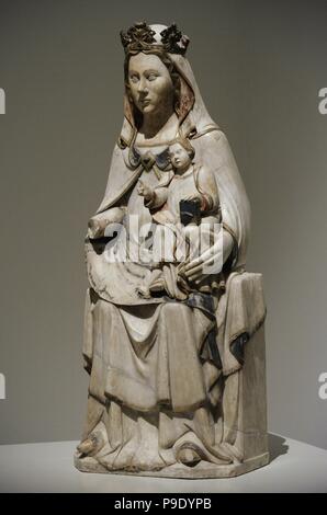 La scultura della Vergine Maria. Seconda metà del XIV secolo. Gotico. Alabastro. Provenienza sconosciuta. Museo d'Arte Nazionale della Catalogna. Barcellona. La Catalogna. Spagna. Foto Stock