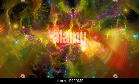 Quantums colorati con onde e particelle, generato dal computer sfondo astratto, rendering 3D Foto Stock