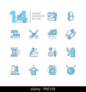 Laboratorio di cucito - Impostazione della linea design icone di stile Illustrazione Vettoriale
