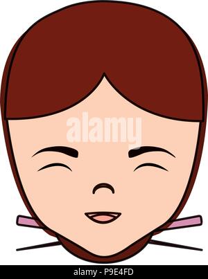 Donna asiatica face icona su sfondo bianco, illustrazione vettoriale Illustrazione Vettoriale