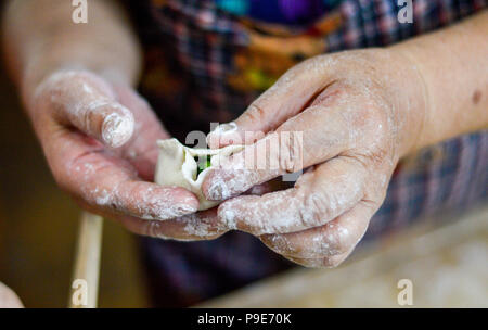 Famiglia cinese facendo cinese gnocco. Foto Stock