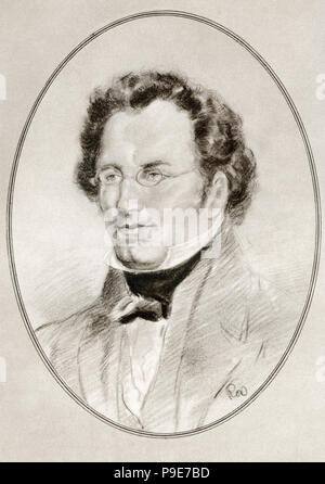 Franz Peter Schubert, 1797 - 1828. Il compositore austriaco. Illustrazione da Gordon Ross, artista americano e illustrator (1873-1946), dal vivere le biografie di grandi compositori. Foto Stock