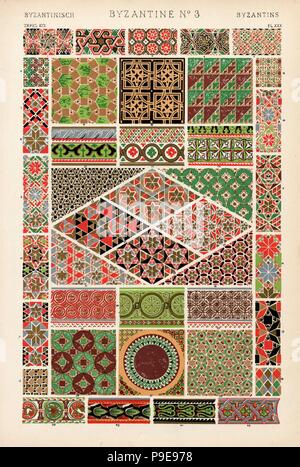 Mosaici in marmo e pavimenti in stile bizantino. Chromolithograph da Francis Bedford da Owen Jones' la grammatica di ornamento, Quaritch, Londra, 1868. Foto Stock