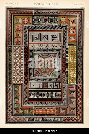 Mosaici di Pompei e il Museo di Napoli da Owen Jones' schizzi. Chromolithograph da Francis Bedford da Owen Jones' la grammatica di ornamento, Quaritch, Londra, 1868. Foto Stock
