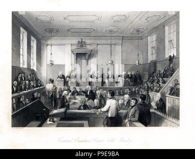 Gli avvocati in questione una signora testimonianza prima di giudice e giuria presso la centrale di Corte Penale, Old Bailey. Incisione in acciaio da Henry Melville dopo una illustrazione di Thomas Hosmer Shepherd da Londra interni, i loro costumi e cerimonie, Joshua Mead, Londra, 1841. Foto Stock