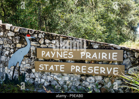 Gainesville Florida, Micanopy, Paynes Prairie Ecopassage Nature Preserve state Park, cartello d'ingresso, National Natural Landmark, conservazione, restauro, FL1 Foto Stock