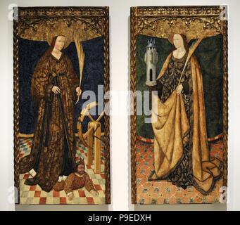 Santa Caterina e Santa Barbara. Pannelli della pala e. Terzo quarto del XV secolo. Anonimo, Aragona. Provenienza sconosciuta. Museo Nazionale di Arte della Catalogna (MNAC). Barcellona. La Catalogna. Spagna. Foto Stock