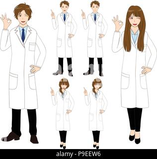 Impostare Cartoon scienziato persone isolate su sfondo bianco. Illustrazione Vettoriale. Illustrazione Vettoriale