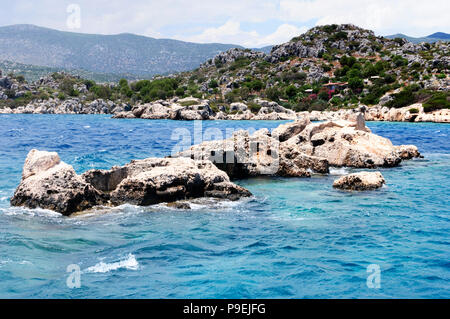 Rocce in prossimità di un antico Lycian city nella regione di Antalya, Turchia Foto Stock