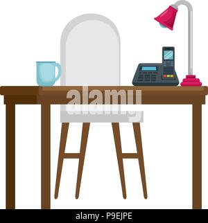 Office Workplace con scena di telefono Illustrazione Vettoriale