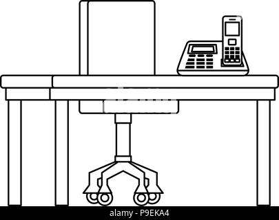 Office Workplace con scena di telefono Illustrazione Vettoriale