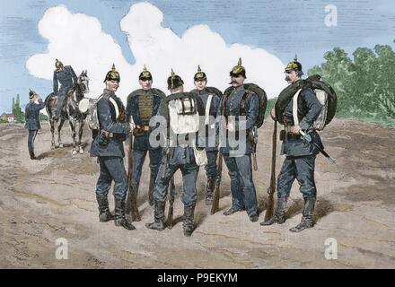 La prima guerra mondiale (1914-1918). Nuova fanteria tedesca uniforme. Incisione del XX secolo. Colorati. Foto Stock