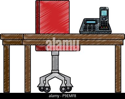 Office Workplace con scena di telefono Illustrazione Vettoriale