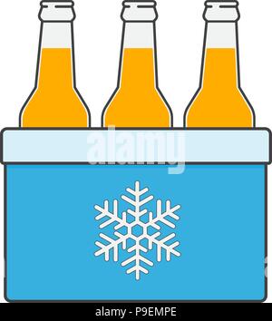 Freezer-bag in colore blu. Borsa con bottiglie di birra. Portatile icona dello scambiatore di calore. Isolato illustrazione vettoriale su sfondo bianco. Illustrazione Vettoriale