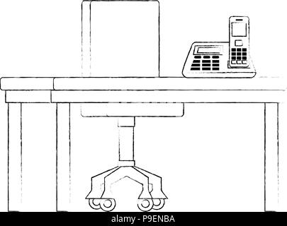 Office Workplace con scena di telefono Illustrazione Vettoriale