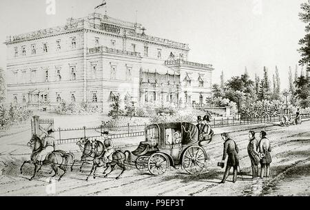 Storia della Polonia. Xix secolo. La rivoluzione industriale periodo. Alta Slesia. Giro in carrozza. Incisione. Foto Stock