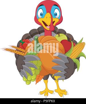 Cartoon Turchia tenendo la frutta e la verdura Illustrazione Vettoriale