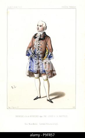 Louis-Paul-Edouard Brindeau nel ruolo di Richelieu in Decourcelle's Une Soiree una Bastiglia, 1845. Litografia Handcolored dopo una illustrazione di Alexandre Lacauchie da Victor Dollet's Galerie Dramatique: costumi des teatri de Paris, Paris, 1845. Foto Stock