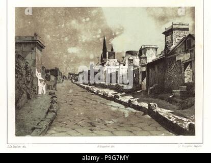 Vista della strada di tombe al di fuori della porta di Ercolano e Pompei. Chromolithograph dopo una illustrazione da S. De Stefani da Antonio Niccolini Pompei: Viste e restauri (Pompei: Essaies et restauri), pubblicato da Niccolini, Napoli, 1898. Antonio era nipote dell'architetto Antonio Niccolini Sr. Foto Stock