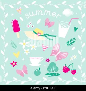 Set di elementi del vettore sul tema dell'estate. EPS 10 Illustrazione Vettoriale