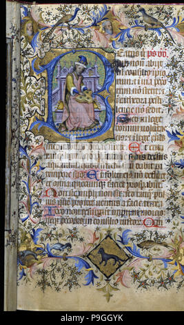 Libro d Ore, manoscritto c. 1444, dettaglio di scrittura di una pagina. Foto Stock