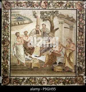 L'Accademia di Platone', mosaico. Plato filosofia di insegnamento ai suoi discepoli. Pompeiane copia di un Helleni… Foto Stock