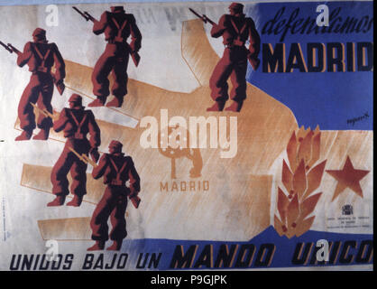Guerra civile spagnola (1936 - 1939), poster di propaganda del governo repubblicano incoraggiando la d… Foto Stock