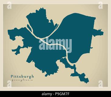 Città moderna mappa - Pittsburgh Pennsylvania città degli STATI UNITI D'AMERICA Illustrazione Vettoriale