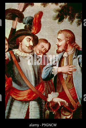 Hernán Cortés (1485-1547) e Diego Velazquez (1465-1524), spagnolo coquerors. Foto Stock