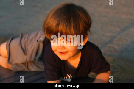 Montreal, Canada, 14 luglio 2018.caldo ritratto di un 3 anno di old boy.Credit Mario Beauregard/Alamy Live News Foto Stock