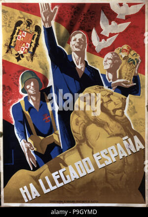 Guerra civile spagnola (1936 - 1939), "il dolore è arrivato", poster pubblicato da parte del servizio nazionale di… Foto Stock