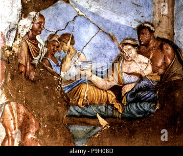 Scena di una festa", affresco da Pompei. Foto Stock