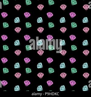 Vector seamless pattern con diamanti colorati su sfondo nero. Sfondo di moda con cristallo eps 10 Illustrazione Vettoriale