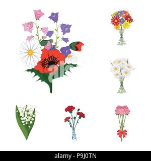 Un bouquet di fiori freschi cartoon icone nella raccolta di set per il design. Diversi mazzi simbolo vettore illustrazione stock. Illustrazione Vettoriale