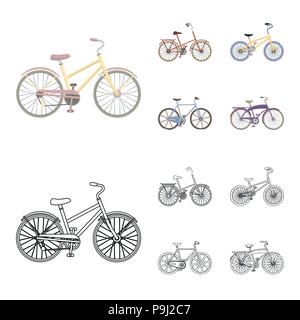 I bambini in bicicletta e altri tipi.biciclette diversi set di icone di raccolta in cartoon,Outline stile simbolo vettore illustrazione stock . Illustrazione Vettoriale