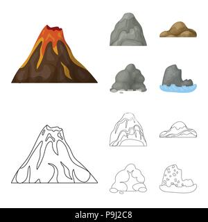 Massi, una montagna tondeggiante, rocce in mare. Montagne di diversi set di icone di raccolta in cartoon,Outline stile simbolo vettore illustrazione stock . Illustrazione Vettoriale