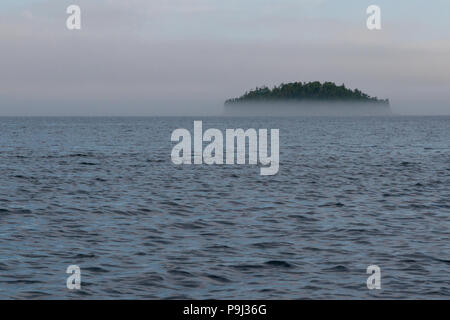 Piccola isola di grigio (Isola Centrale) nelle prime ore del mattino la nebbia e la pioggia sulla penisola di Bruce Foto Stock