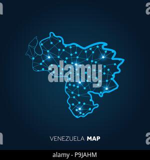 Mappa del Venezuela ha fatto con linee collegate e punti luminosi. Illustrazione Vettoriale