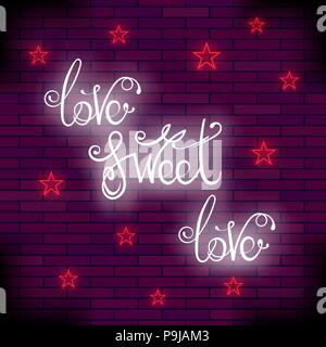Vintage colorato scritte al neon. Amore romantico Design preventivo Illustrazione Vettoriale
