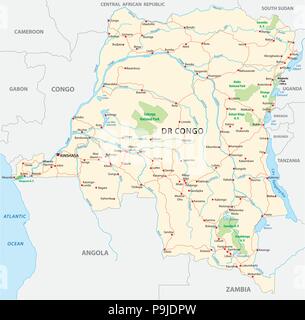 Repubblica democratica del Congo road mappa vettoriale Kopie. Illustrazione Vettoriale