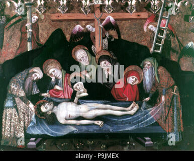"Pietà", pittura su legno, dettaglio della pala di San Nicola di Bari del 1406, progettato … Foto Stock