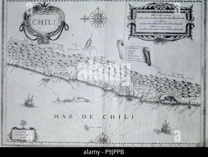 Mappa di Cile del xvii secolo secondo Guiljelmus Blaeuw. Foto Stock